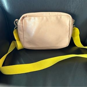 Clare V Marisol Beige Leather, Yellow Canvas Strap Pre-Owned